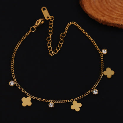 Elora Clover Charm Gold-Plated Bracelet with Crystal Accents