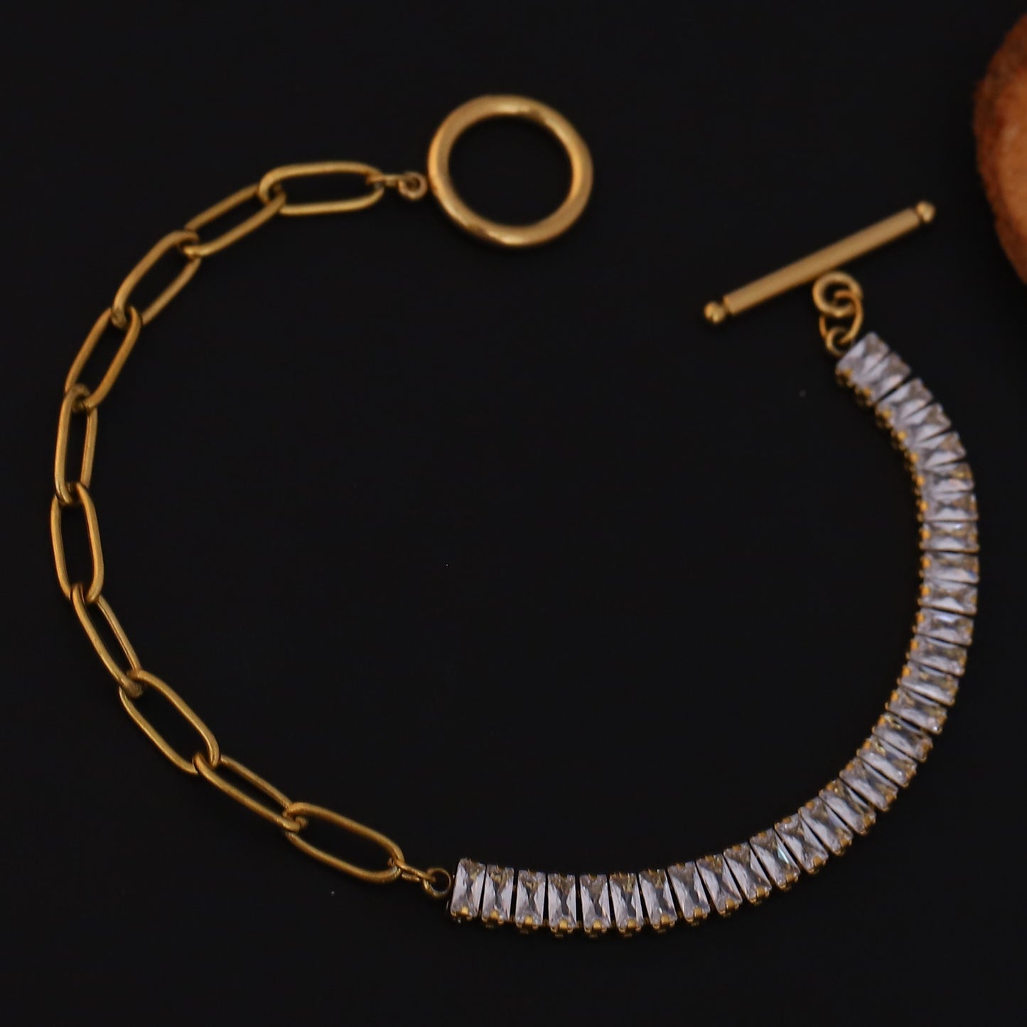 Elora Golden Crystal Link Bracelet with Toggle Clasp