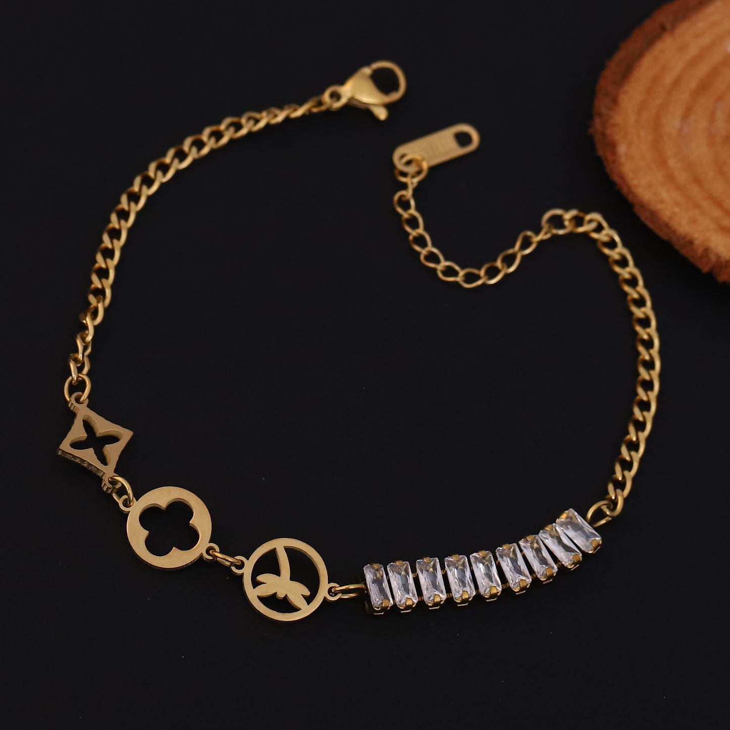 Elora Golden Geometric Charm Bracelet with Crystal Accents
