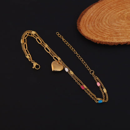 Elora Golden Heart Charm Dual Chain Bracelet