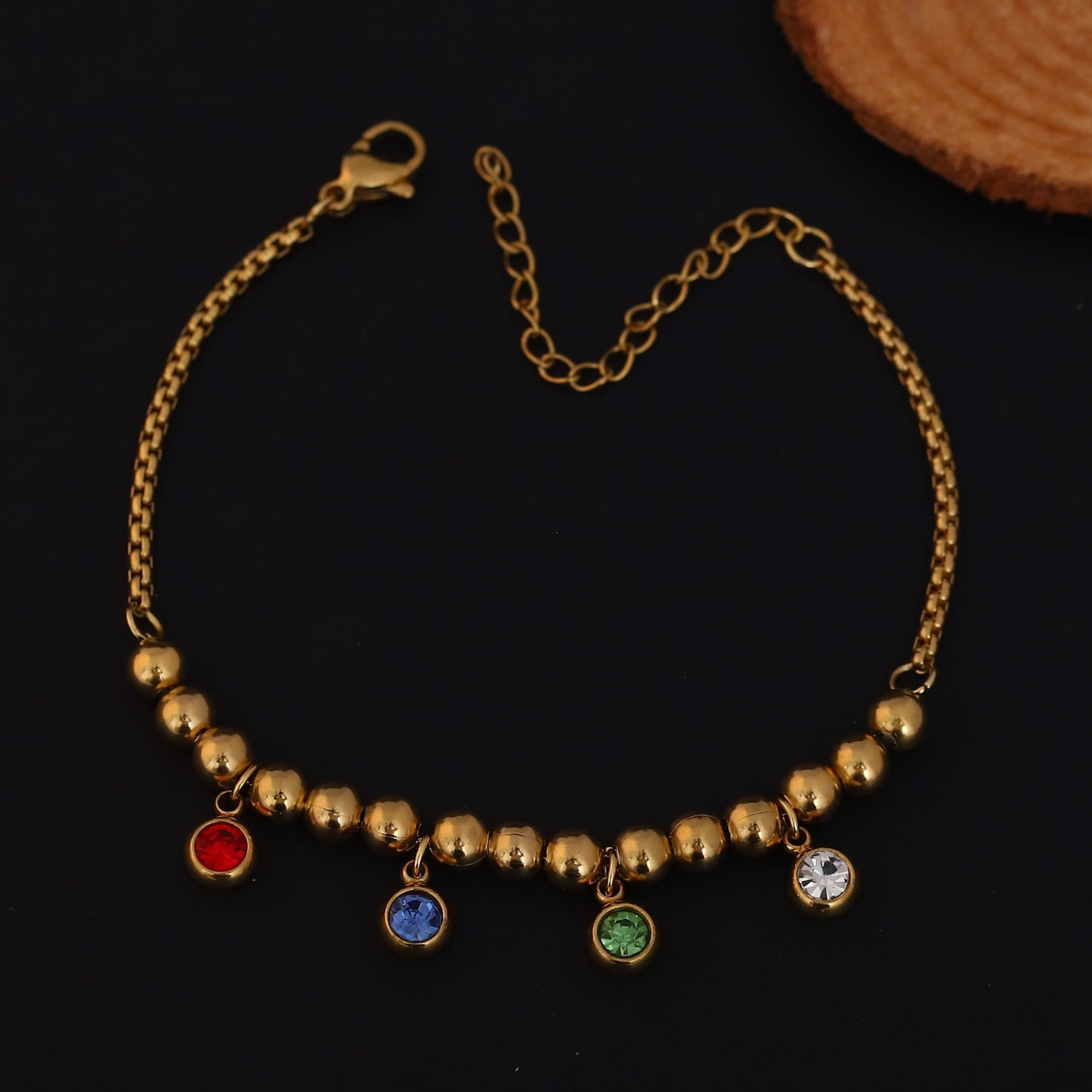 Elora Gold Plated Beaded Bracelet with Multicolor Crystal Charms