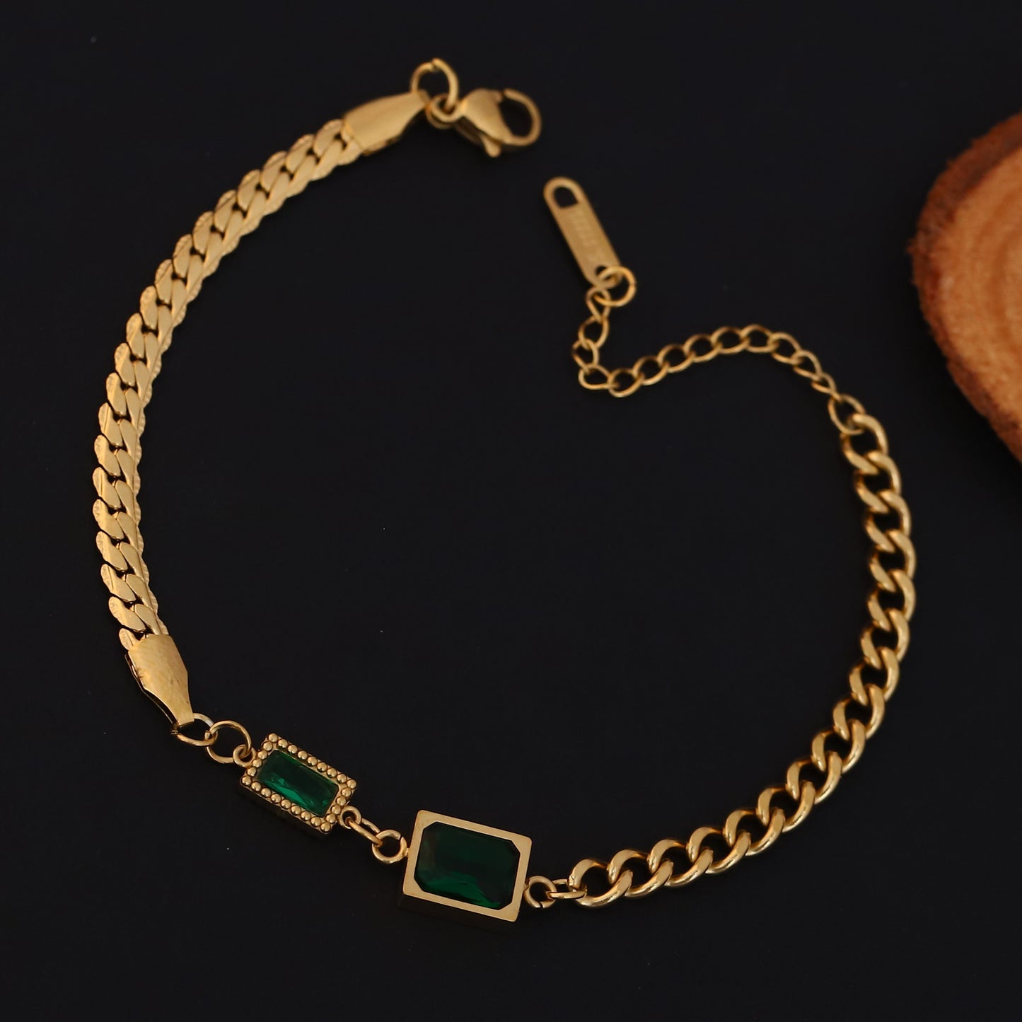 Elora Golden Dual Green Stone Bracelet