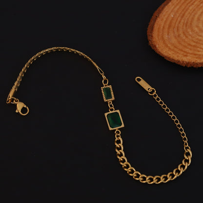 Elora Golden Dual Green Stone Bracelet