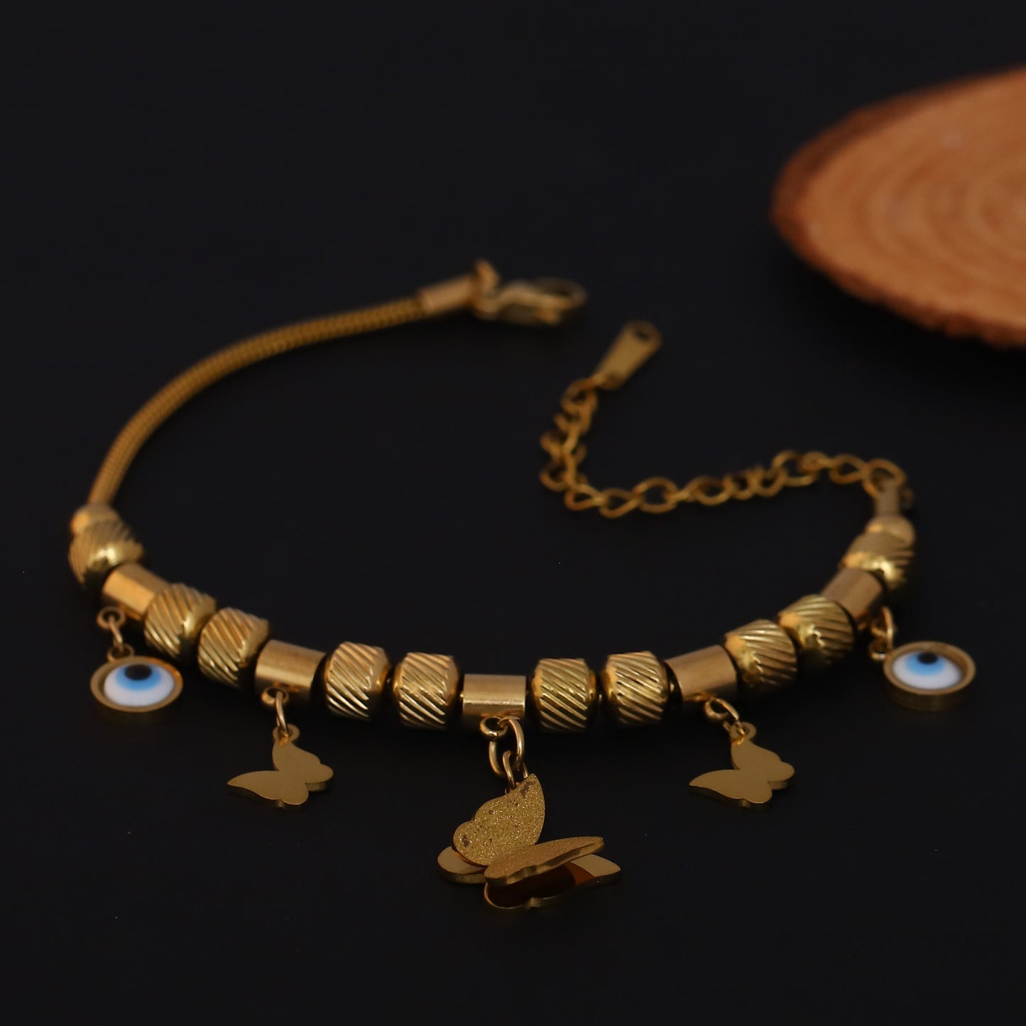 Elora Gold Plated  Evil Eye & Butterfly Charm Bracelet