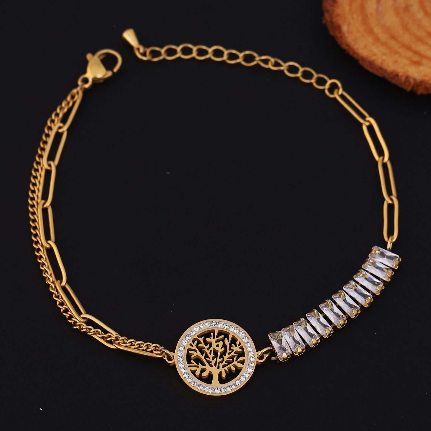 Elora Golden Tree of Life Bracelet with Crystal Accents