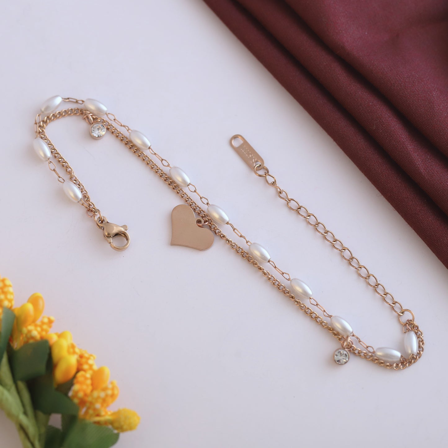Elora Rose-Gold Butterfly Charm & Pearl Bead Bracelet