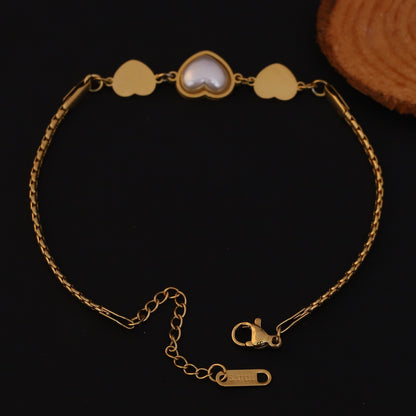 Elora Golden Triple Heart Bracelet with Pearl Center
