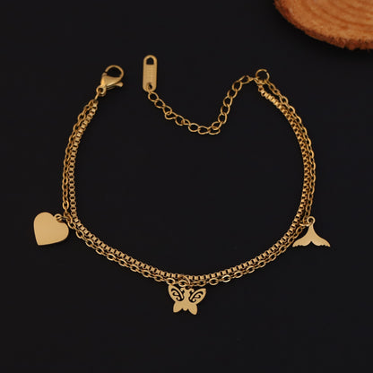 Elora Golden Butterfly & Heart Dual Charm Bracelet