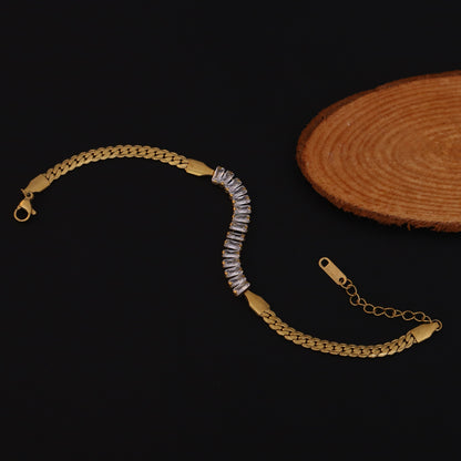 Elora Golden Crystal Bar Bracelet with Curb Chain
