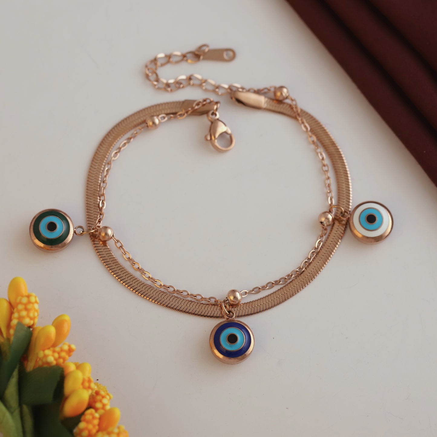 Elora Rose Gold Evil Eye Charm Bracelet