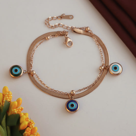 Elora Rose Gold Evil Eye Charm Bracelet