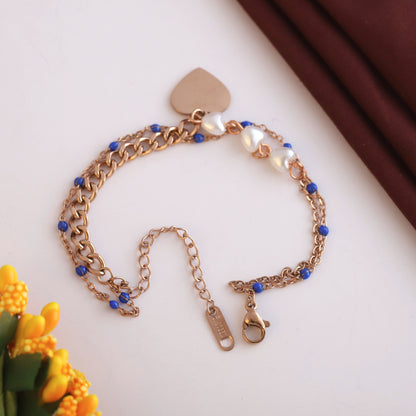 Elora Rose Gold Heart Charm Pearl & Bead Chain Bracelet