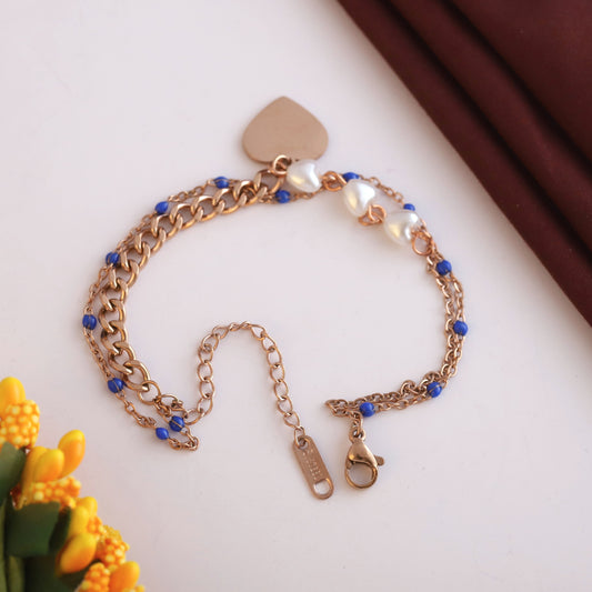 Elora Rose Gold Heart Charm Pearl & Bead Chain Bracelet