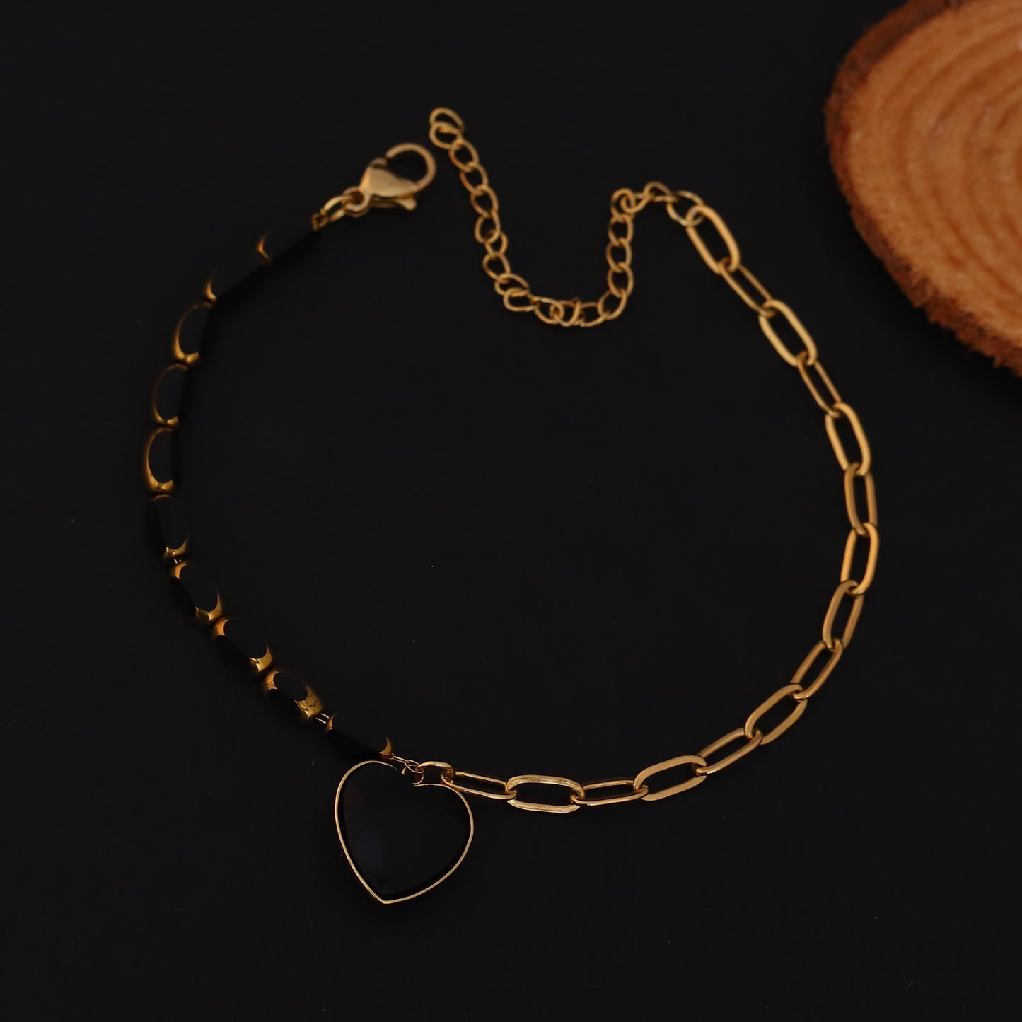 Elora Black Heart Charm Dual-Tone Gold-Plated Bracelet