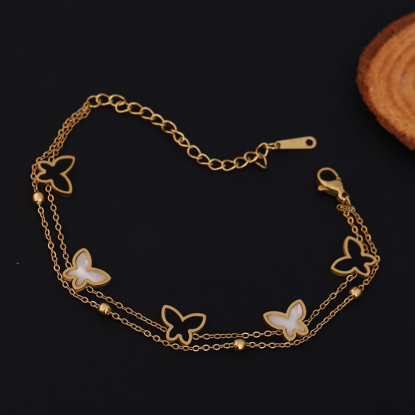 Elora Flutter Grace Dual Chain Bracelet – Pearl Butterfly Edition