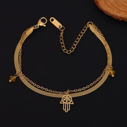 Elora Hamsa Harmony Dual Chain Bracelet – Gold Plated  Aura Edition