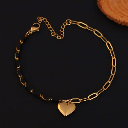 Elora Golden Heart Charm Dual Chain Bracelet