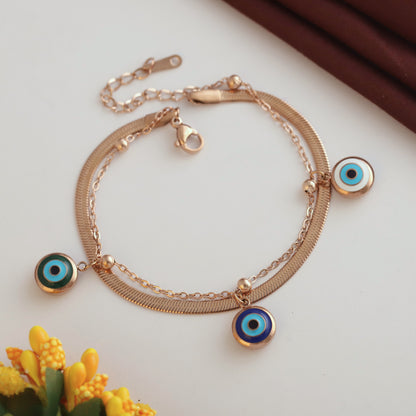 Elora Rose Gold Evil Eye Charm Bracelet