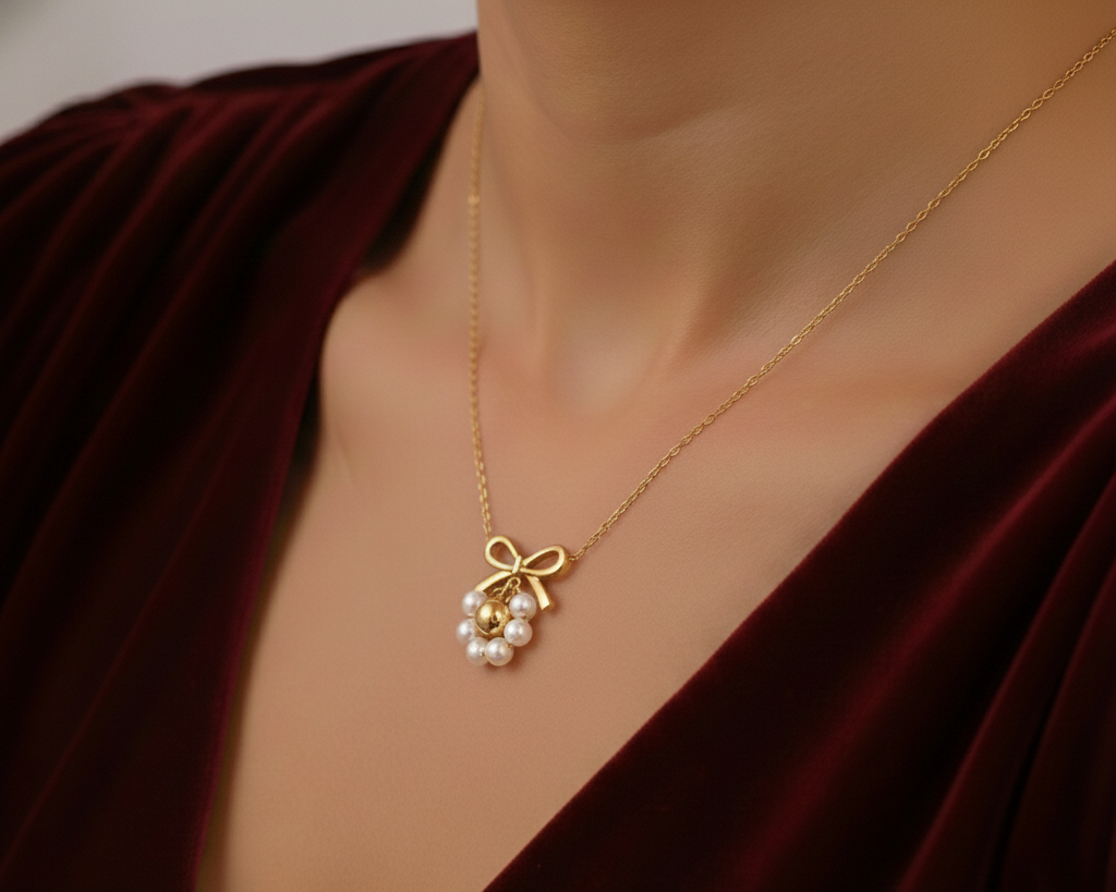Elora Pearl Bow Charm Necklace