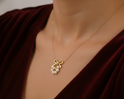 Elora Pearl Bow Charm Necklace