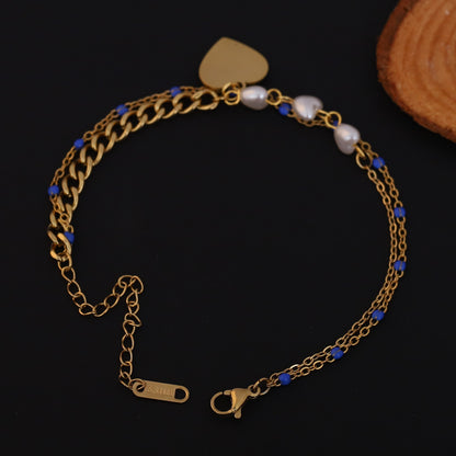 Elora Gold Plated Luxe Heart Charm Dual-Layer Bracelet
