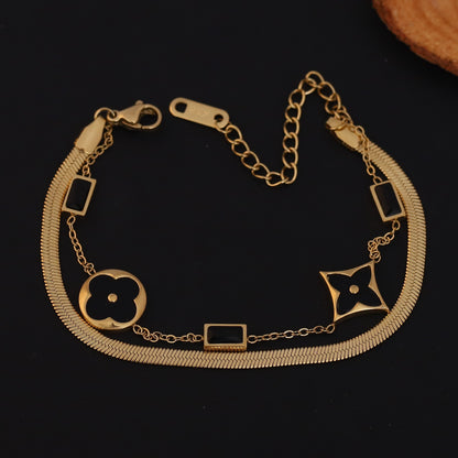 Elora Noir Elegance Dual Chain Bracelet – Luxe Clover Edition