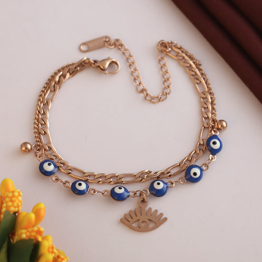 Elora Rose Gold Plated Evil Eye Charm Chain Bracelet