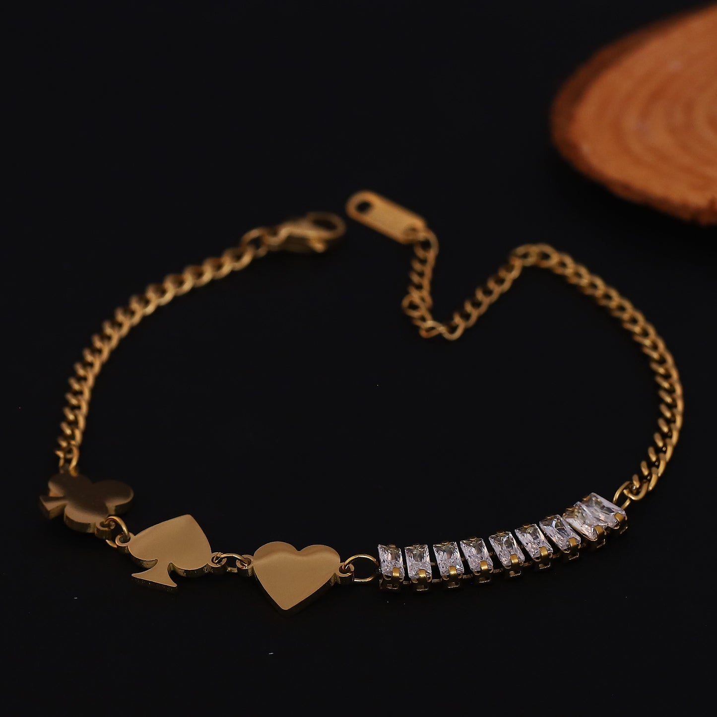 Elora Golden Card Suits & Crystal Charm Bracelet
