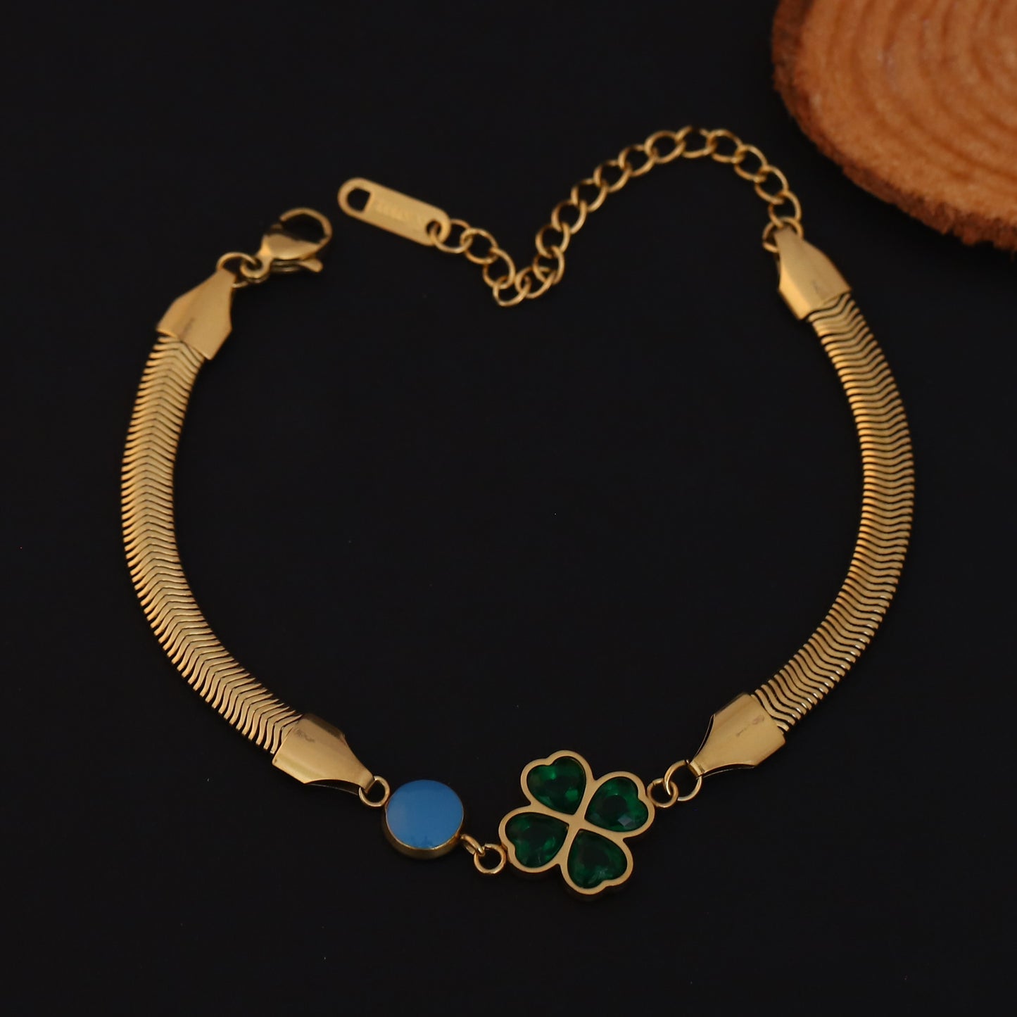 Elora Elegant Four-Leaf Clover & Blue Stone Gold-Plated bracelet