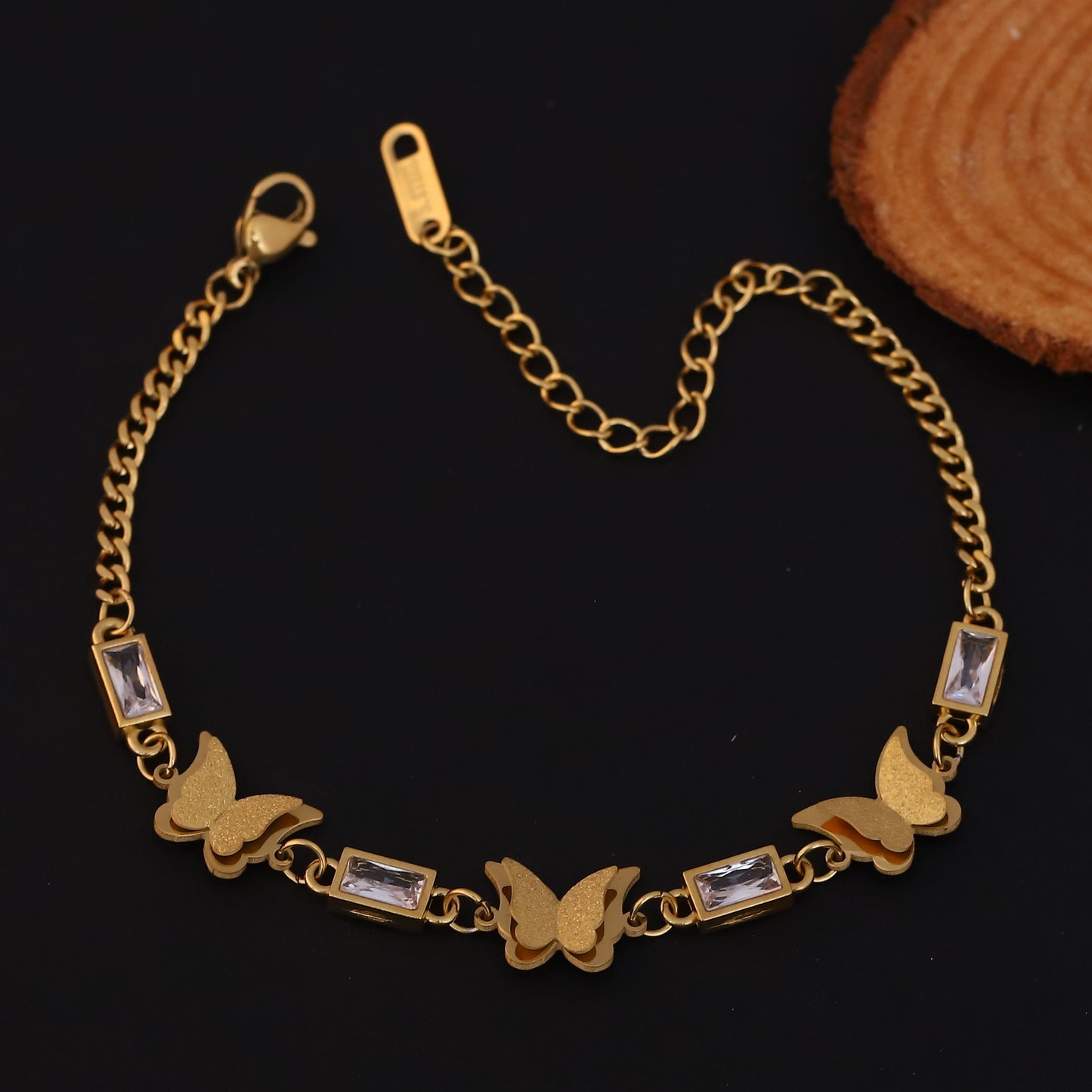 Elora Golden Butterfly & Crystal Stone Bracelet