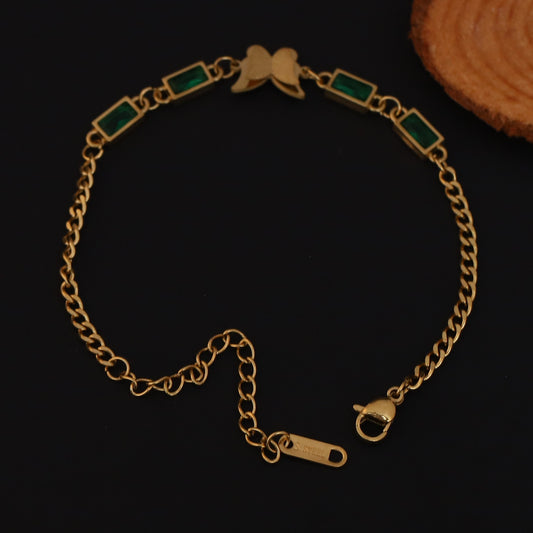 Elora Butterfly Charm Bracelet with Green Or White Stones