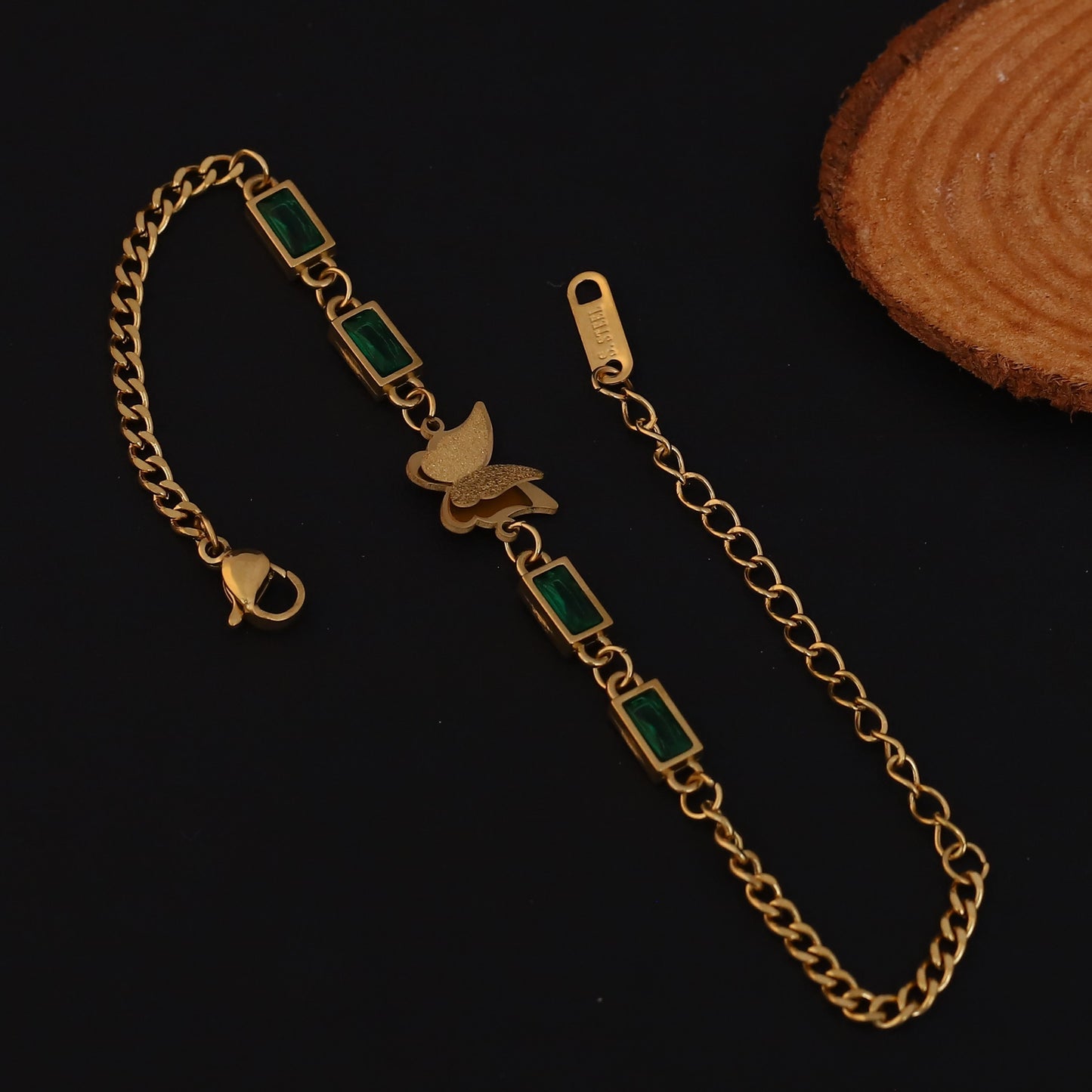 Elora Butterfly Charm Bracelet with Green Or White Stones