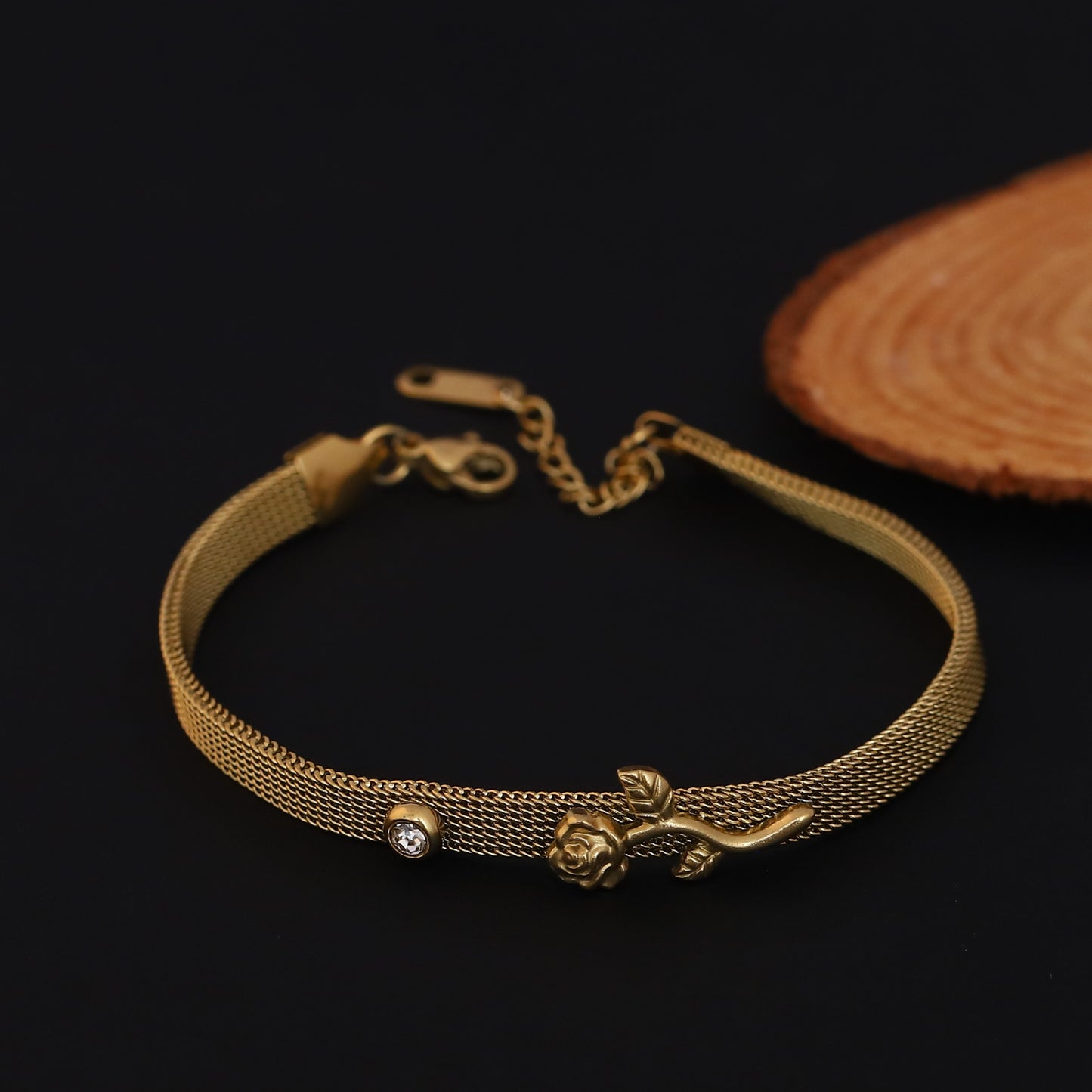 Elora Golden Rose Vine Bracelet with Crystal Accent