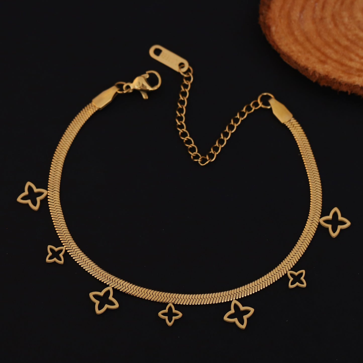 Elora Butterfly Motif Gold-Plated Herringbone Bracelets
