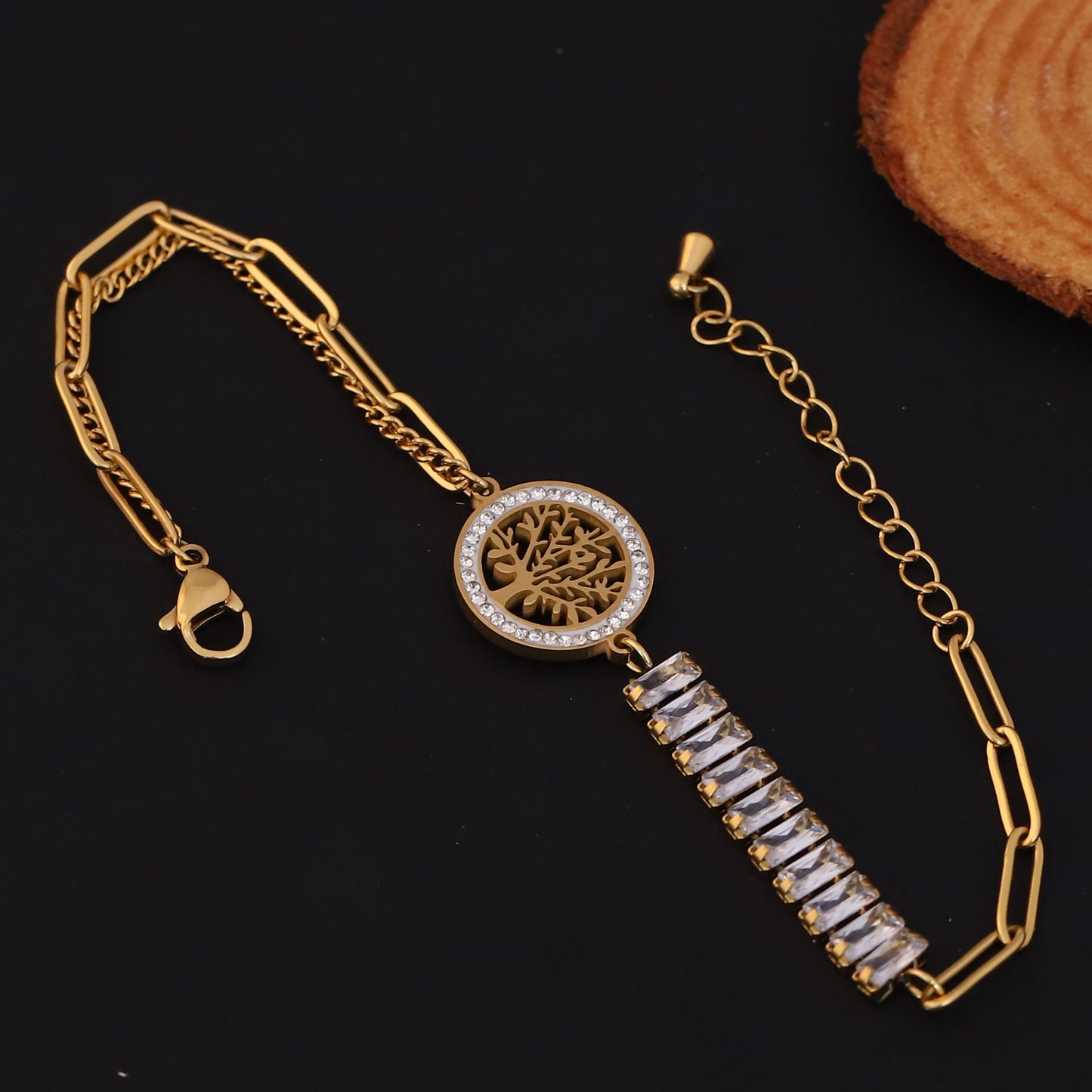 Elora Golden Tree of Life Bracelet with Crystal Accents