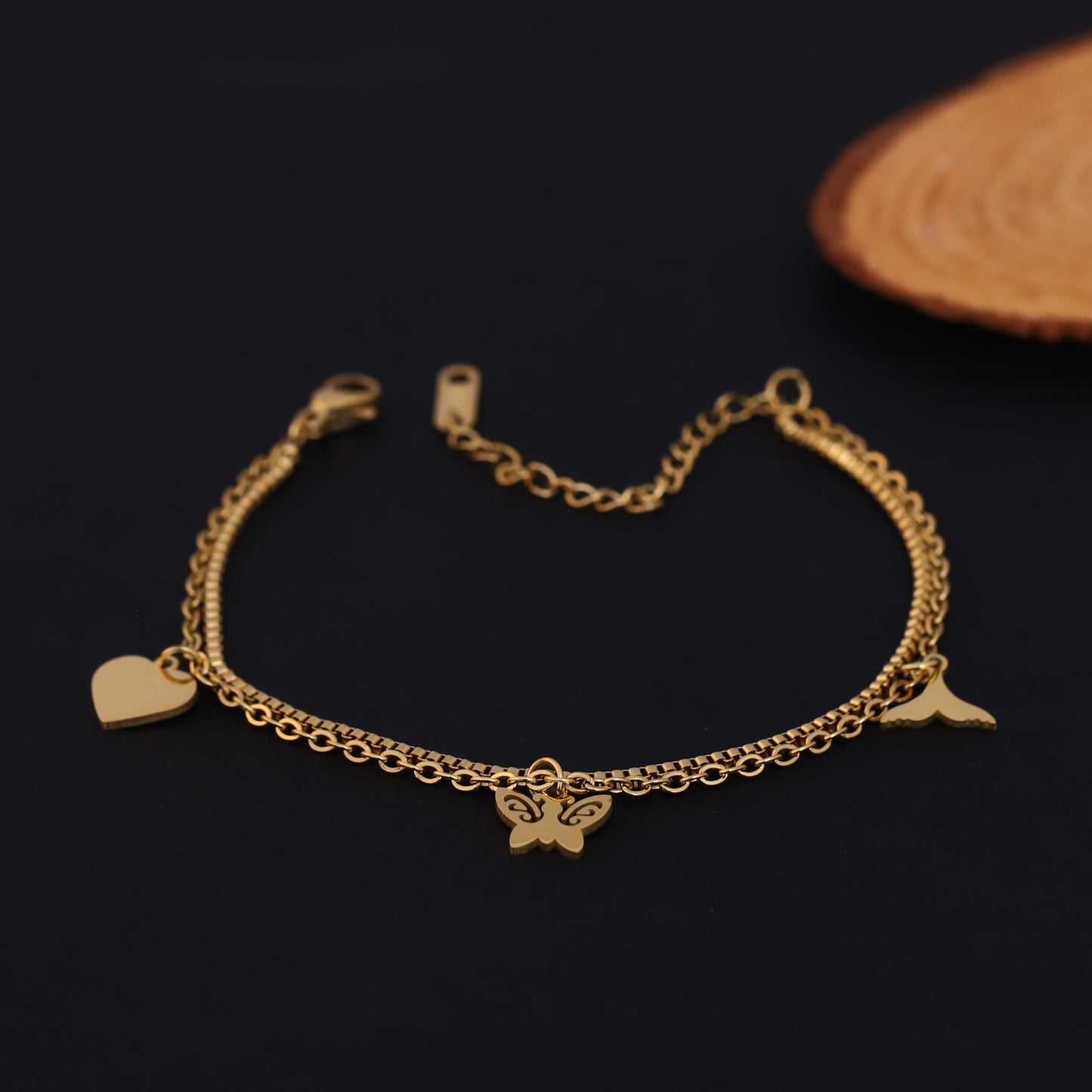 Elora Golden Butterfly & Heart Dual Charm Bracelet