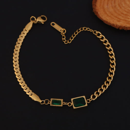 Elora Golden Dual Green Stone Bracelet