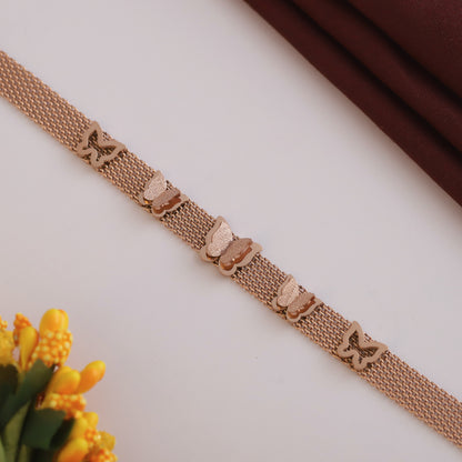 Elora Rose-Gold Mesh Butterfly Charm Bracelet