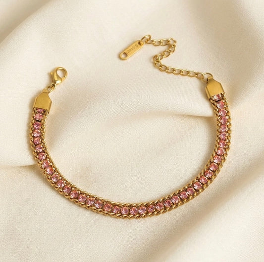 Elora Gold Plated Pink Tennis Bracelet
