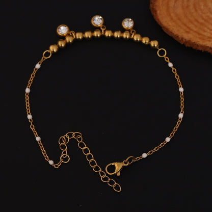 Elora Gold Plated  Beaded  with White Beads & Sparkling Stone Charms Bracelet