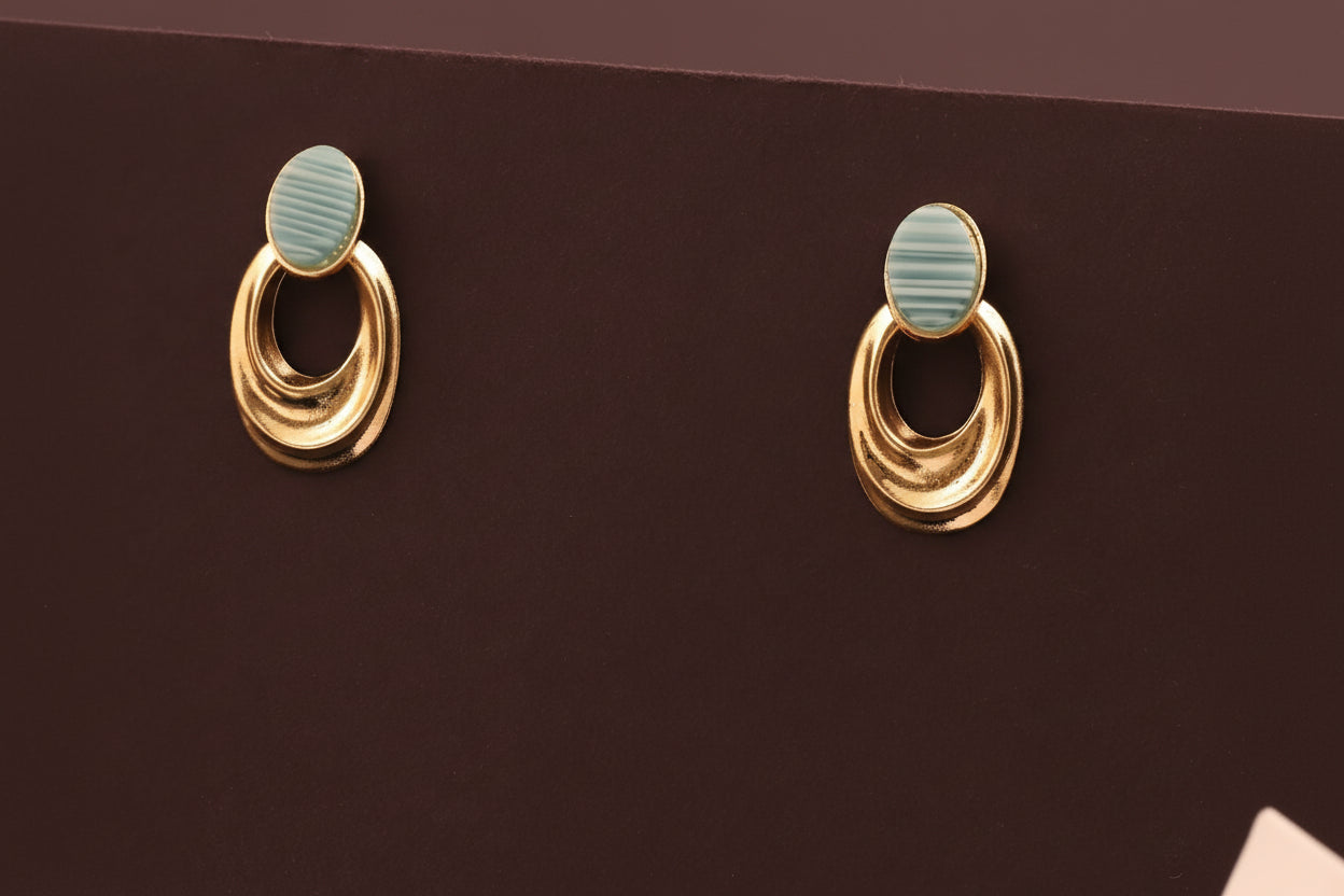 Elora Gold Plated Art Deco Mint Enamel Ovals Earring’s