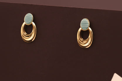 Elora Gold Plated Art Deco Mint Enamel Ovals Earring’s