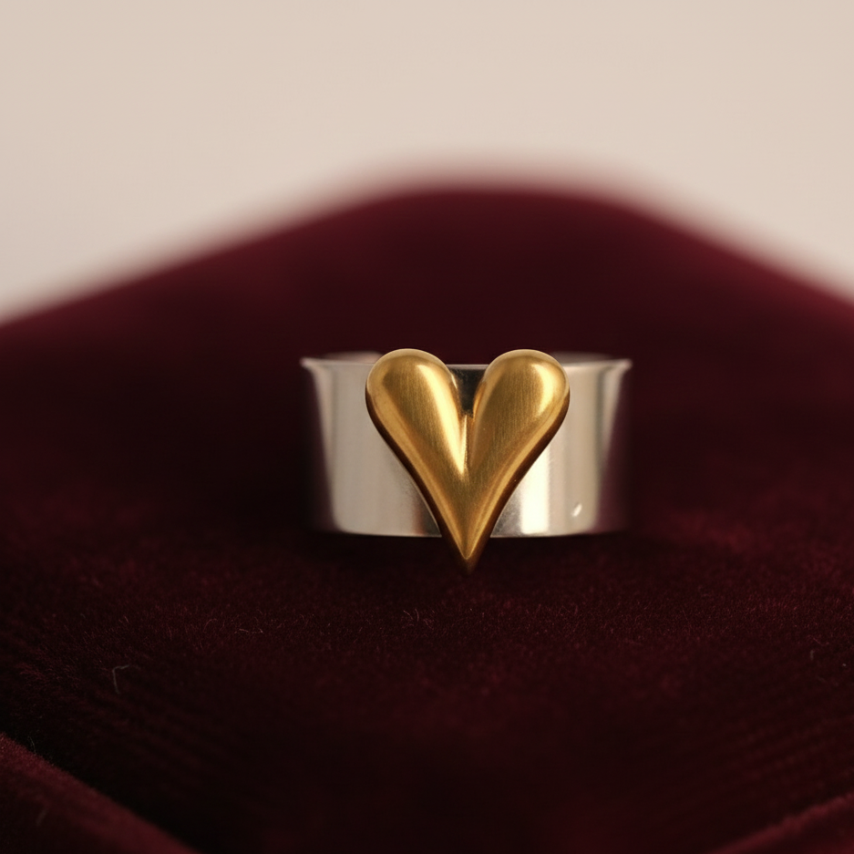 Elora Gold Plated Volumetric Heart Cuff Ring