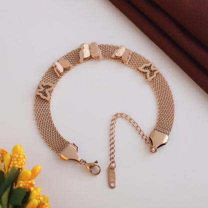 Elora Rose-Gold Mesh Butterfly Charm Bracelet