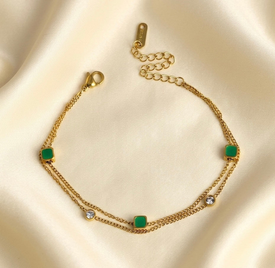 Elora Emerald Edge Gold Plated Double Layer Chain Bracelet