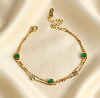 Elora Emerald Edge Gold Plated Double Layer Chain Bracelet