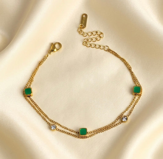 Elora Emerald Edge Gold Plated Double Layer Chain Bracelet