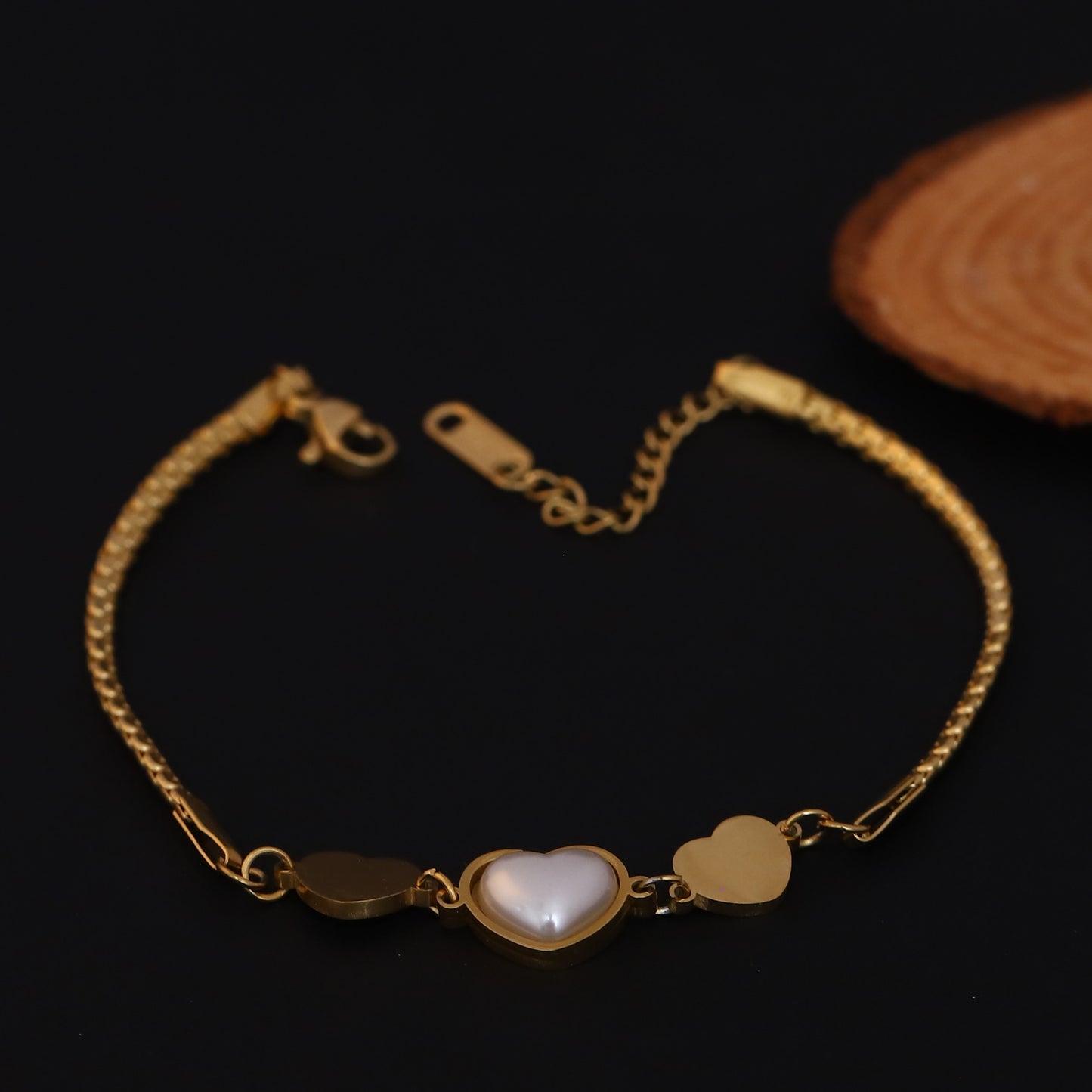 Elora Golden Triple Heart Bracelet with Pearl Center