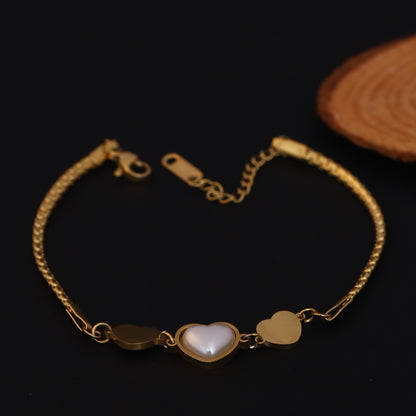 Elora Golden Triple Heart Bracelet with Pearl Center