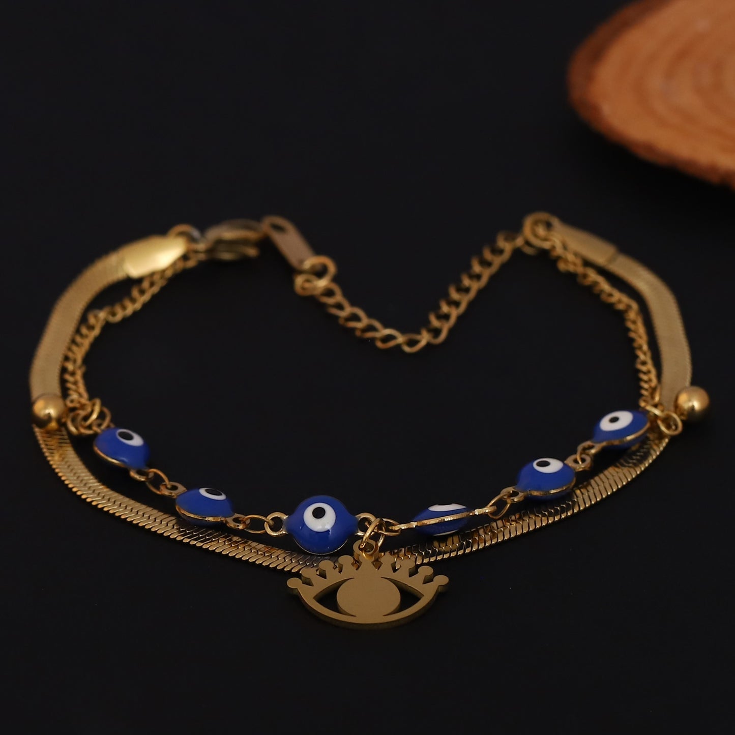 Elora Nazar Charm Dual Chain Bracelet – Royal Blue Protection Edition